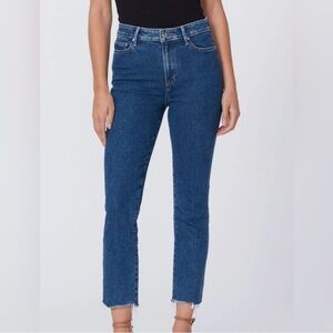 PAIGE Dark Blue Ankle Jeans Cindy Crop Raw Hem Imperial Wash